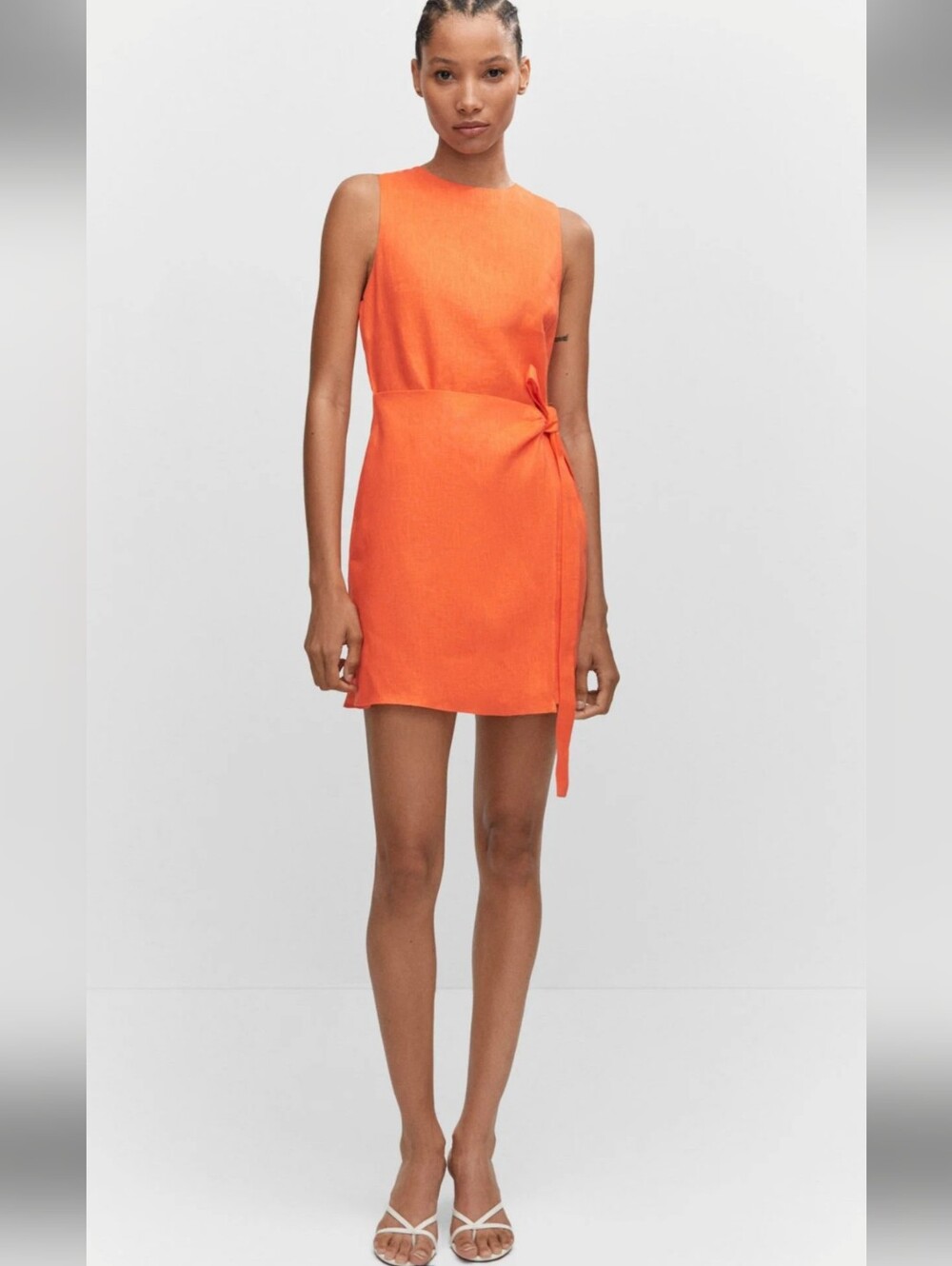 Mango NWT Orange Linen Sleeveless Tie-Waist Mini Dress S